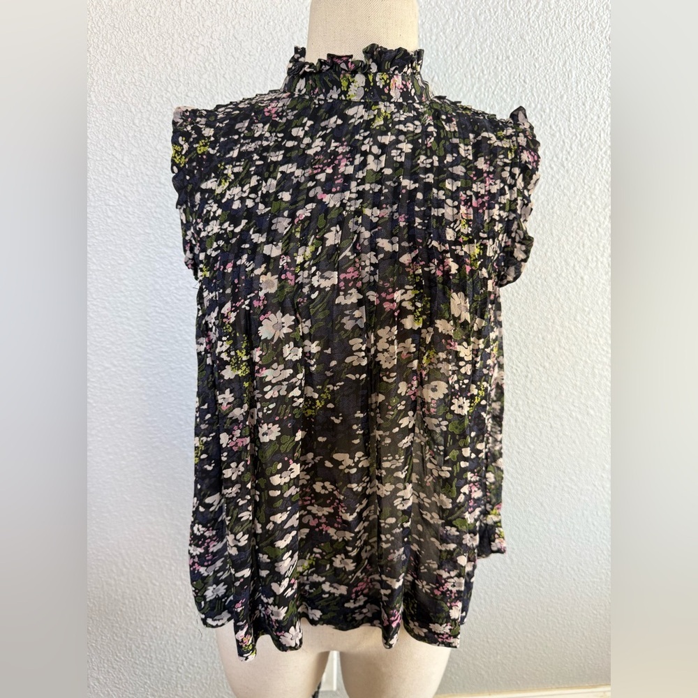 Ganni‎ Georgette Sleeveless Floral Blouse FR Size 34 - Picture 2 of 5